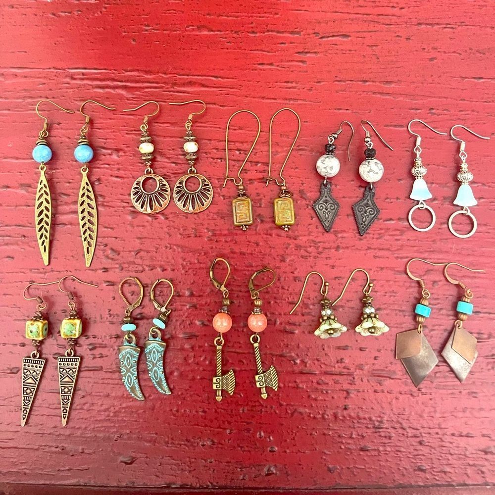 Earring Lot 10 Pair Hand Crafted Artisan Earrings Bohemian Earrings NEW # 192